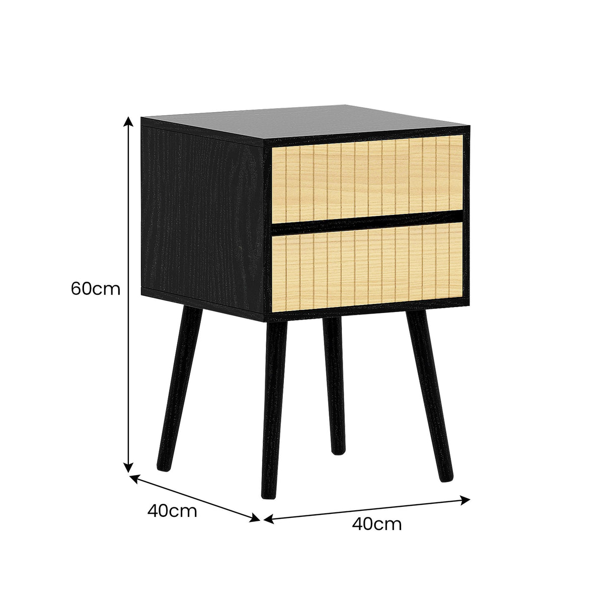 Sarantino Ivan Bedside Table Night Stand - Black/natural