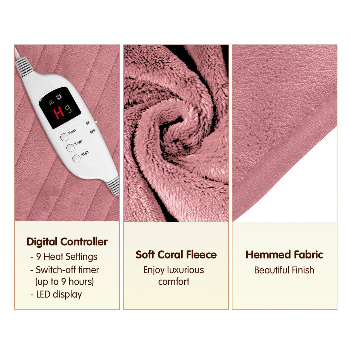 Laura Hill Heated Electric Blanket Throw Coral Warm Fleece Pink