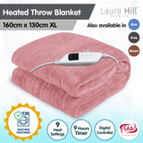 Laura Hill Heated Electric Blanket Throw Coral Warm Fleece Pink