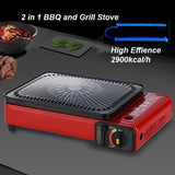 Portable Gas Stove Burner Butane BBQ Camping Gas Cooker With Non Stick Plate Red without Fish Pan and Lid