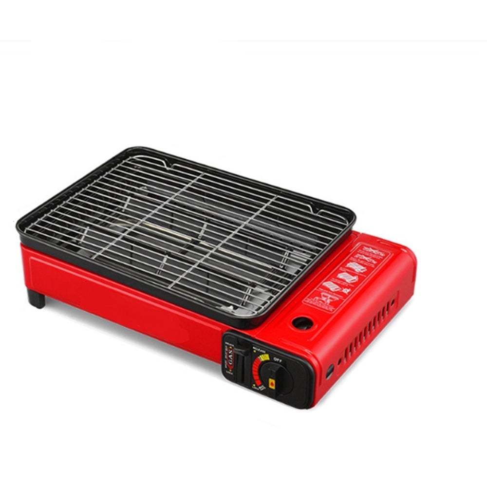 Portable Gas Stove Burner Butane BBQ Camping Gas Cooker With Non Stick Plate Orange