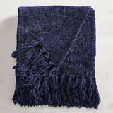 Acrylic Chenille Tassel Knitted Blanket Bed Sofa Throw 150 x 200 cm (Blue)