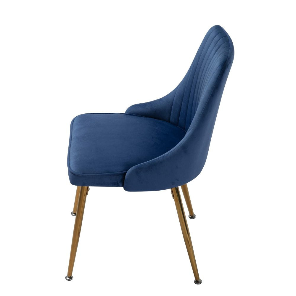 Viva Forever Set of 2 Blue Velvet Dining Chairs – Art Deco Design with Gold Metal Legs