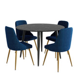 5Pc Blue Velvet Bistro Dining Set