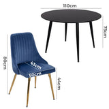 5Pc Blue Velvet Bistro Dining Set