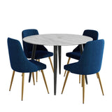 5Pc Blue Velvet Bistro Dining Set