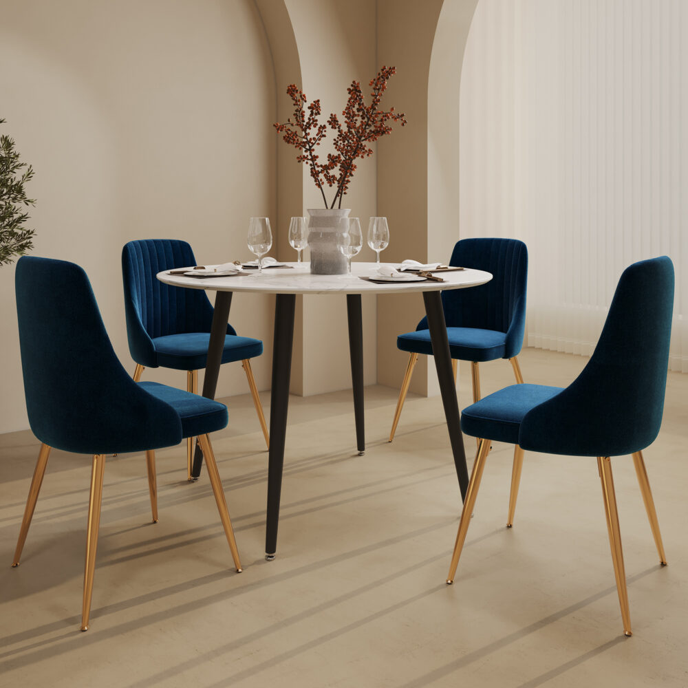 5Pc Blue Velvet Bistro Dining Set