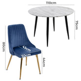 5Pc Blue Velvet Bistro Dining Set