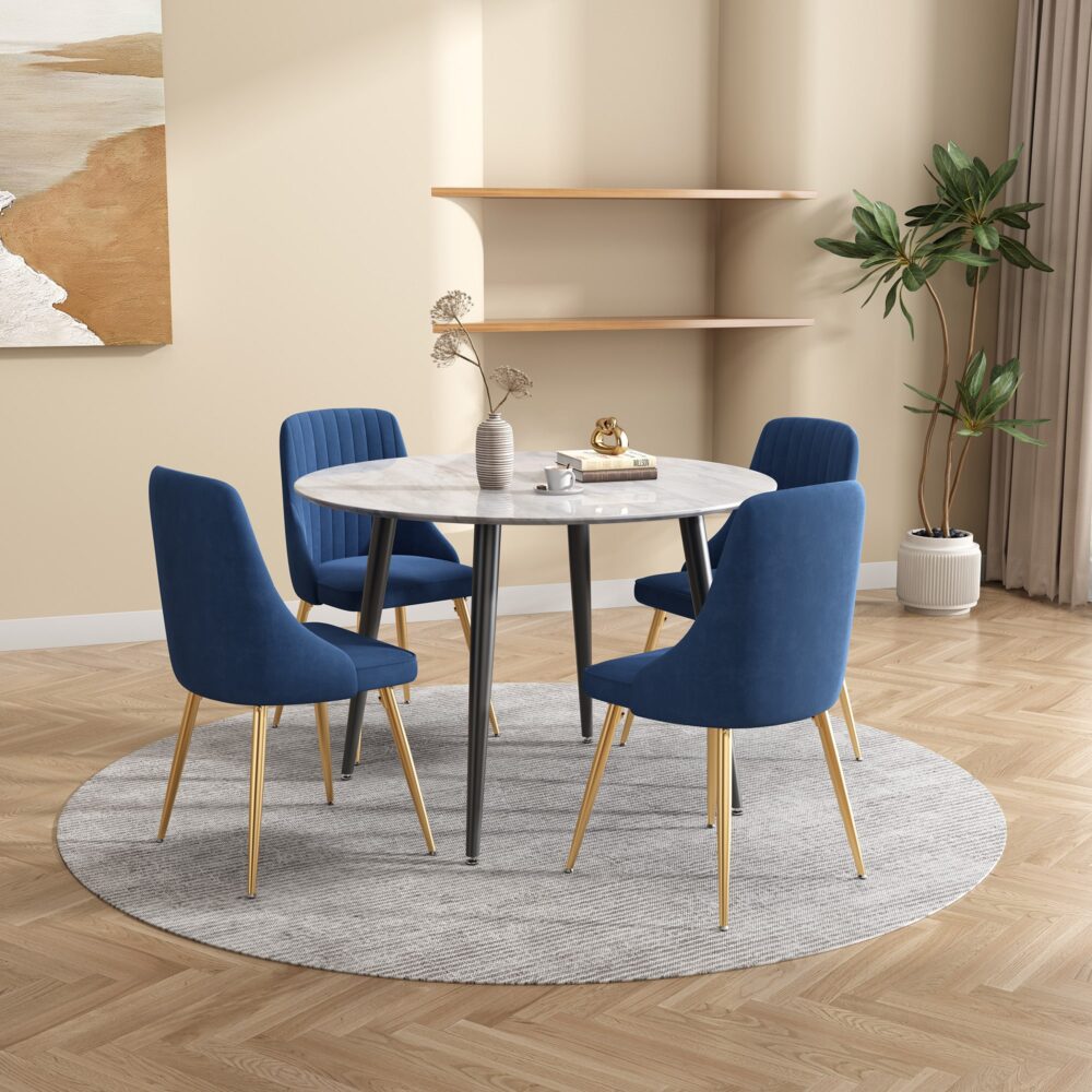 5Pc Blue Velvet Bistro Dining Set