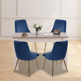 5Pc Grey Rectangular Dining Table with 4x Blue Velvet Chairs