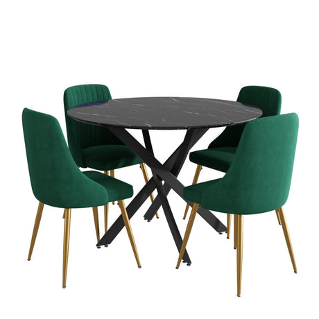 Ember 5Pc The Velvet Marble Dining Table and Chair Set