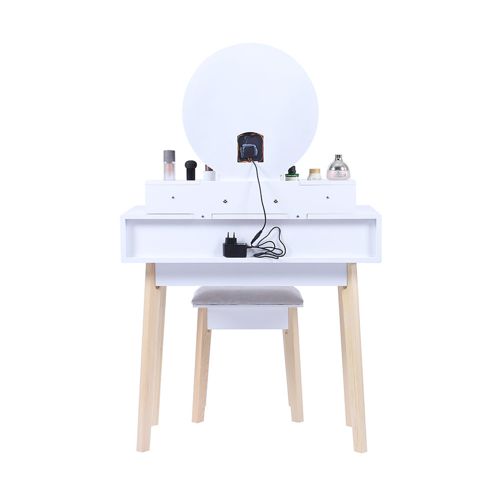Ember Dressing Table/ Vanity Stool Set with Make-up LED Lighted Mirror-White