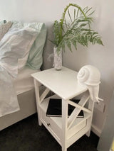 2-tier Bedside Table with Storage Drawer 2 PC Rustic White