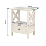 2-tier Bedside Table with Storage Drawer 2 PC Rustic White