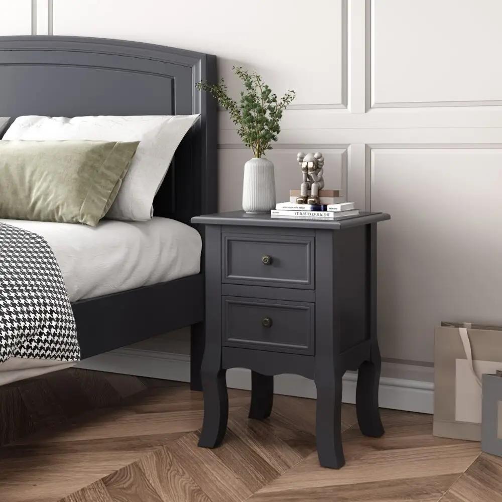 French Bedside Table Nightstand Grey Set of 2