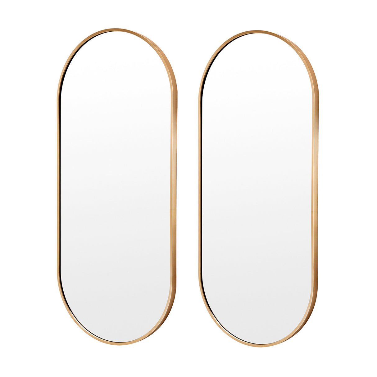 2 Set Ember Gold Wall Mirror Oval Aluminium Frame Makeup Décor Bathroom Vanity 45x100cm