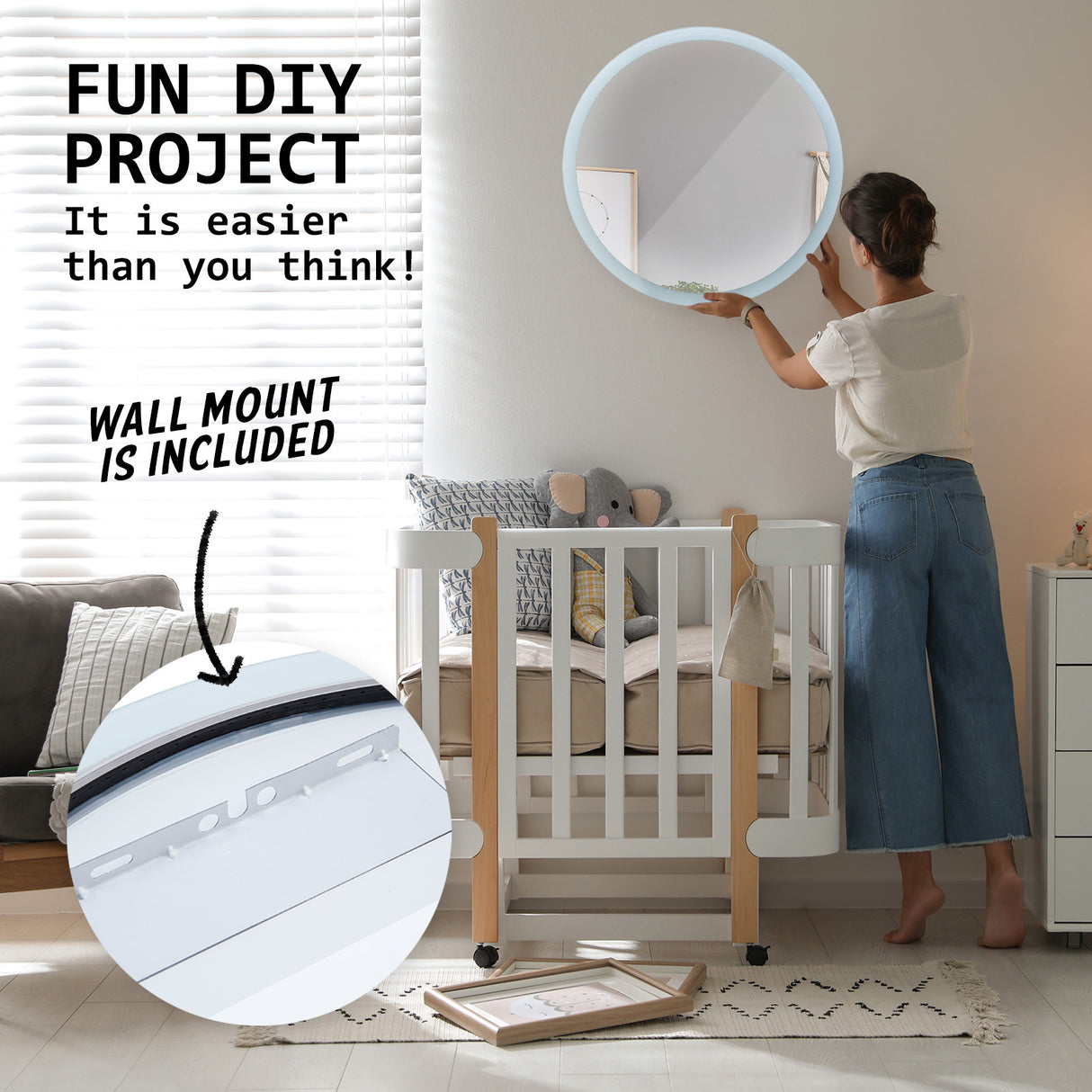 La Bella LED Wall Mirror Round Touch Anti-Fog Makeup Decor Bathroom Vanity 70cm