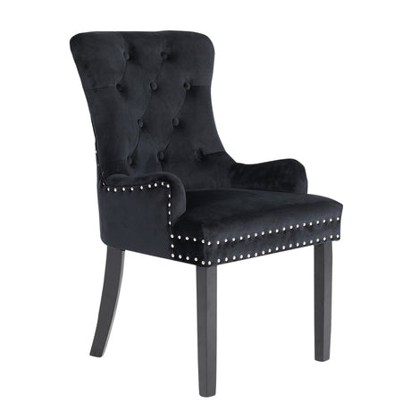 La Bella Black French Provincial Dining Chair Ring Studded Lisse Velvet Rubberwood