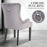 La Bella 2 Set Grey French Provincial Dining Chair Ring Studded Lisse Velvet Rubberwood