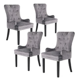 La Bella 4 Set Grey French Provincial Dining Chair Ring Studded Lisse Velvet Rubberwood