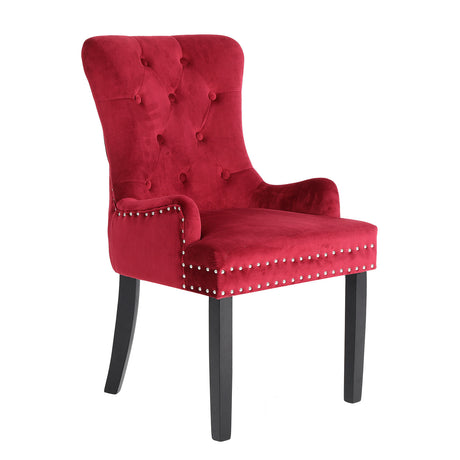 La Bella Bordeaux Red French Provincial Dining Chair Ring Studded Lisse Velvet Rubberwood