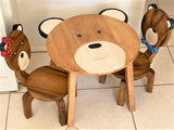 Children's furniture Set Bear Table and 2 Chairs -natural wood handmade and solid build