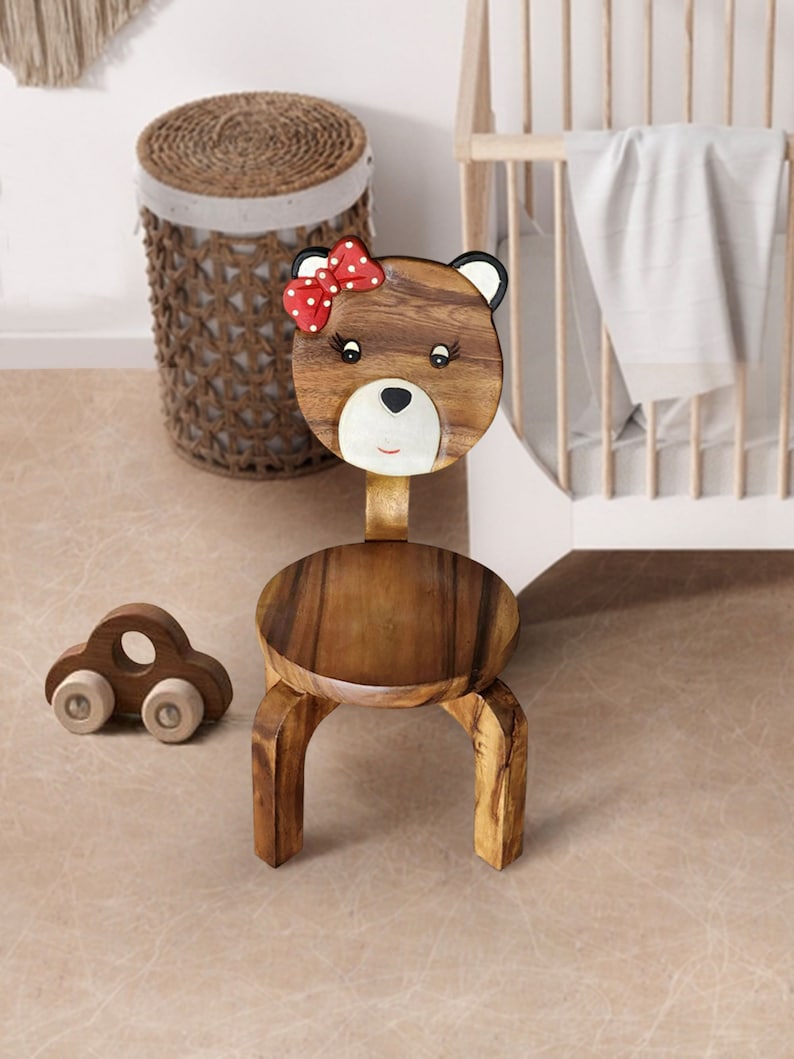 Children's furniture Set Bear Table and 2 Chairs -natural wood handmade and solid build