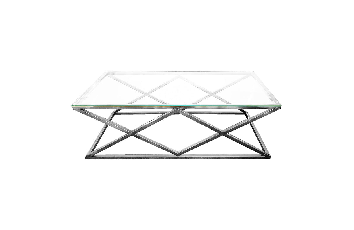 Alsea - Silver Coffee Table With Clear Glass Top