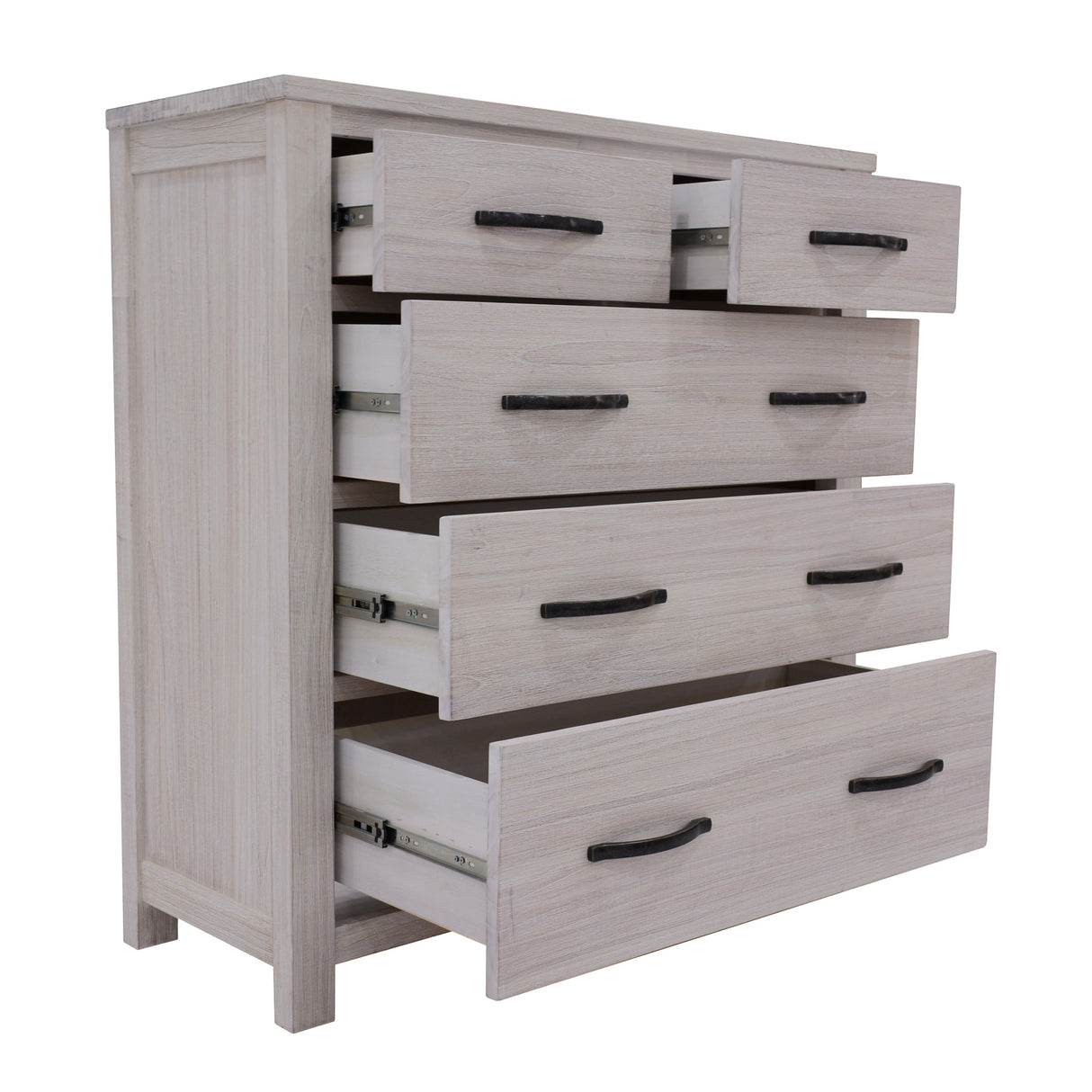 Foxglove Tallboy 5 Chest of Drawers Solid Ash Wood Bed Storage Cabinet - White