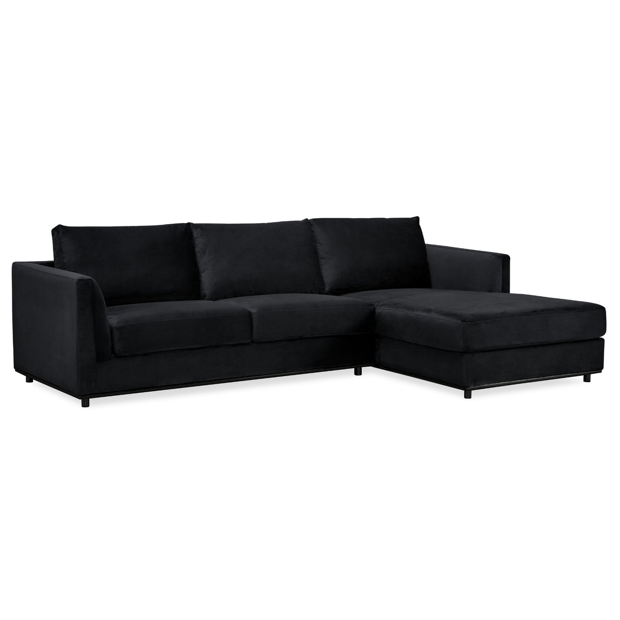 Kennedi 2 Seater Velvet Fabric Corner Sofa Lounge RHF Chaise - Black