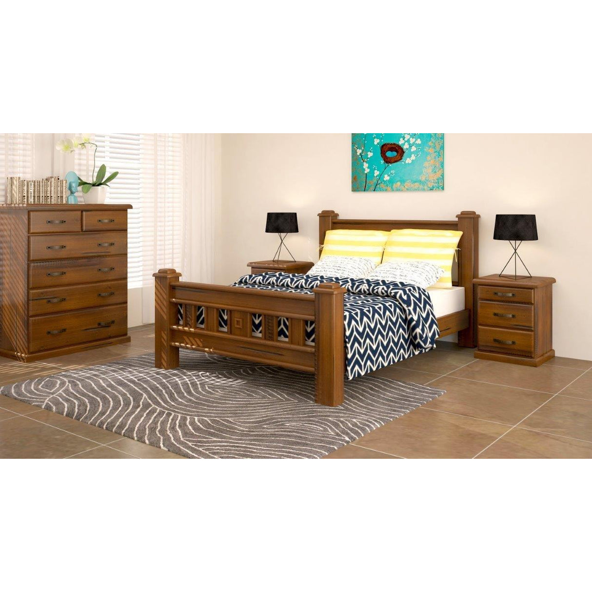 Umber Bed Frame Queen Size Base Solid Pine Timber Wood - Dark Brown