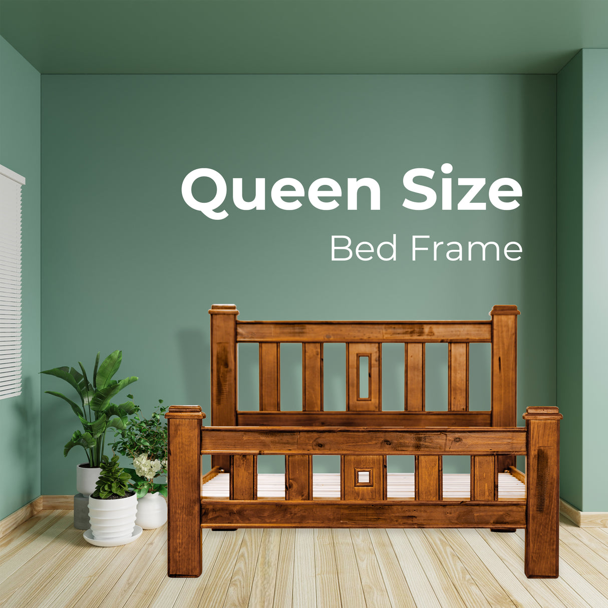 Umber Bed Frame Queen Size Base Solid Pine Timber Wood - Dark Brown