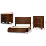 Comfortis 4pc King Bed Frame Suite Bedside Tallboy Furniture Package - Walnut