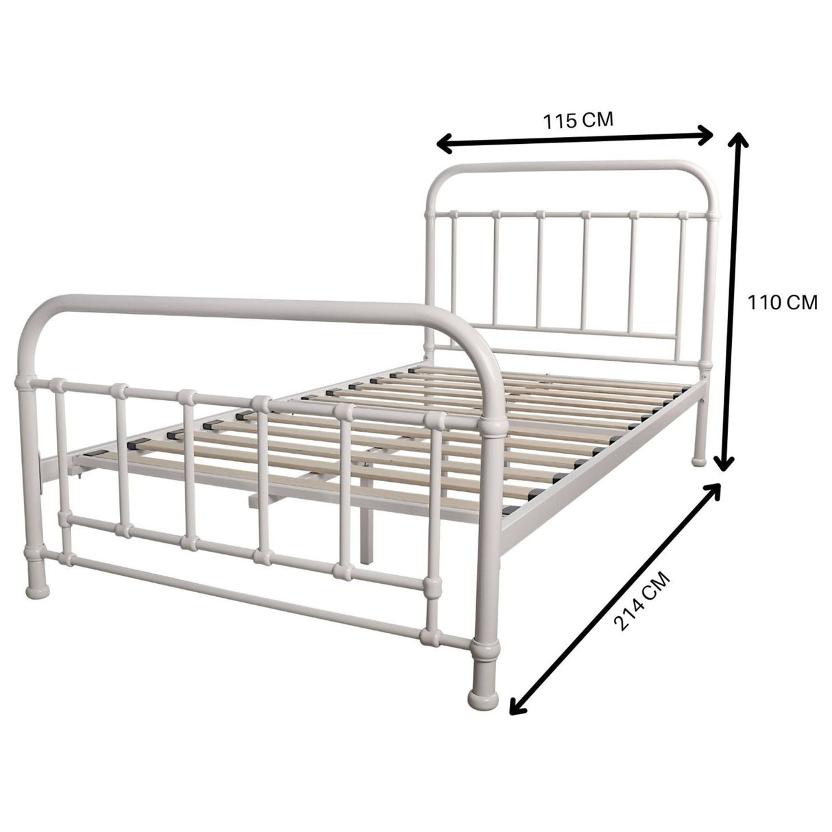 Metallica King Single Bed Size Metal Frame Platform Mattress Base - White