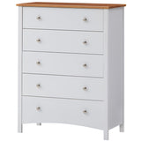 Lobelia Tallboy 5 Chest of Drawers Solid Rubber Wood Bed Storage Cabinet - White