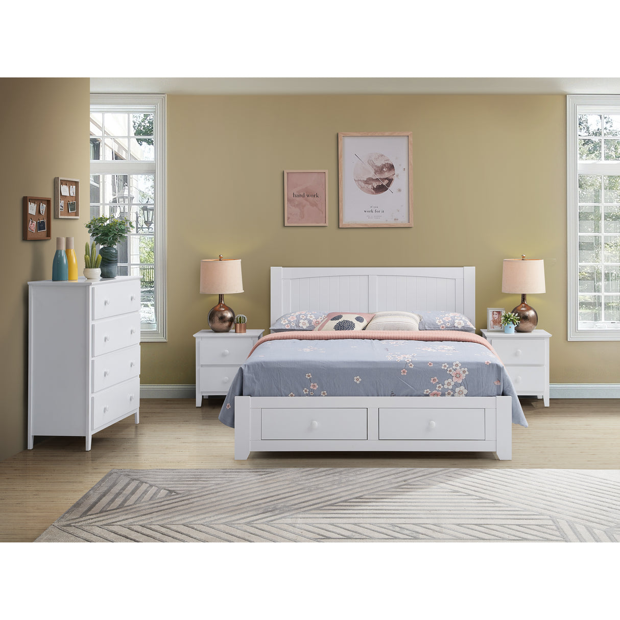 Wisteria Bed Frame Queen Size Base Storage Drawer Timber Wood - White