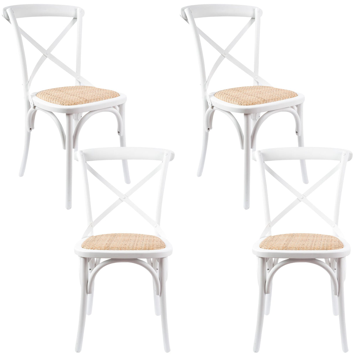 Aster Crossback Dining Chair Set of 4 Solid Birch Timber Wood Ratan Seat - White