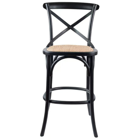 Aster 2pc Crossback Bar Stools Dining Chair Solid Birch Timber Rattan Seat Black