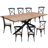 Ember 9pc 240cm Dining Table 8 Black X-Back Chair Set Live Edge Acacia Wood