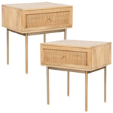 Martina Set of 2 Bedside Table 1 Drawer Storage Cabinet Solid Mango Wood Rattan