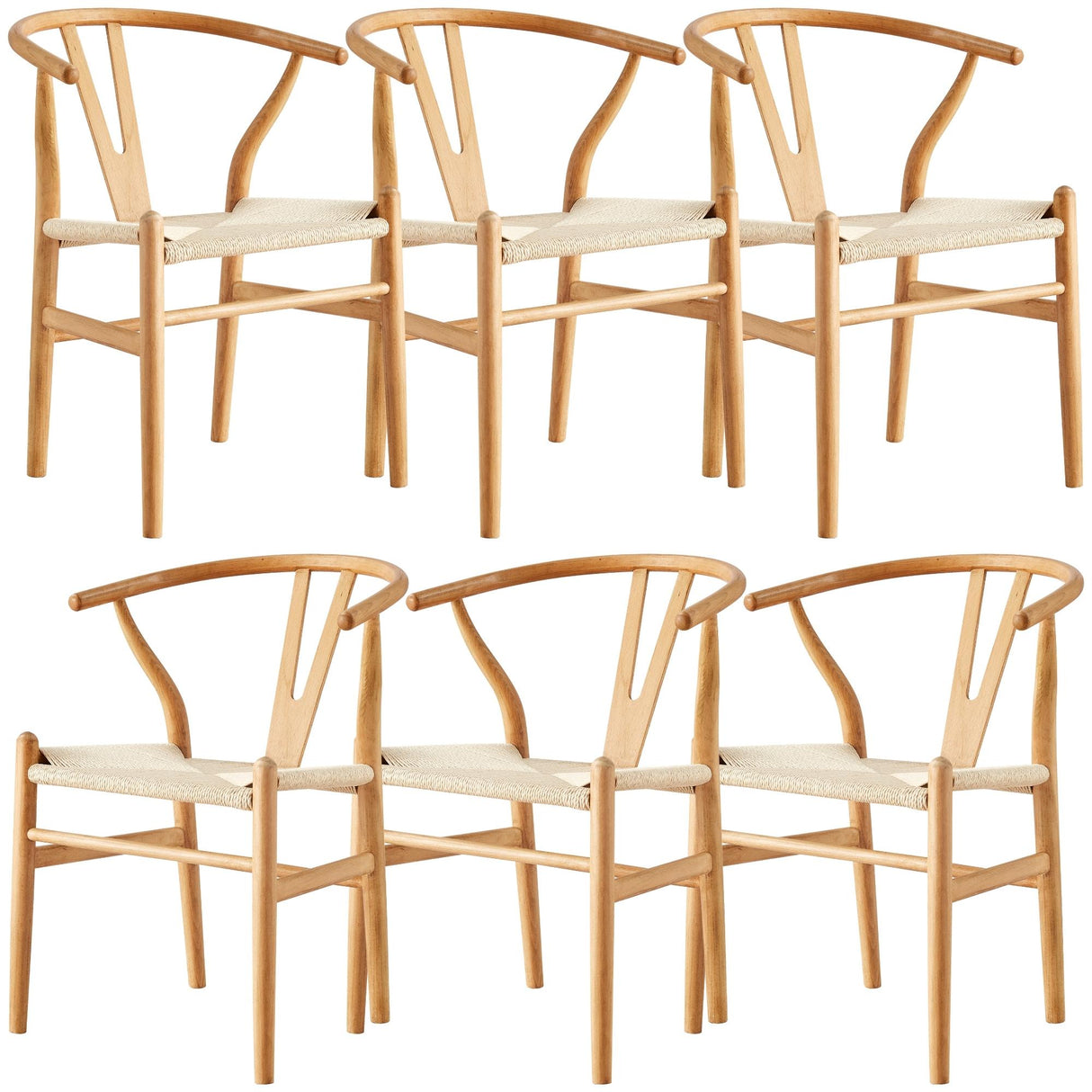 Ember Set of 6 Wishbone Dining Chair Beech Timber Replica Hans Wenger Natural