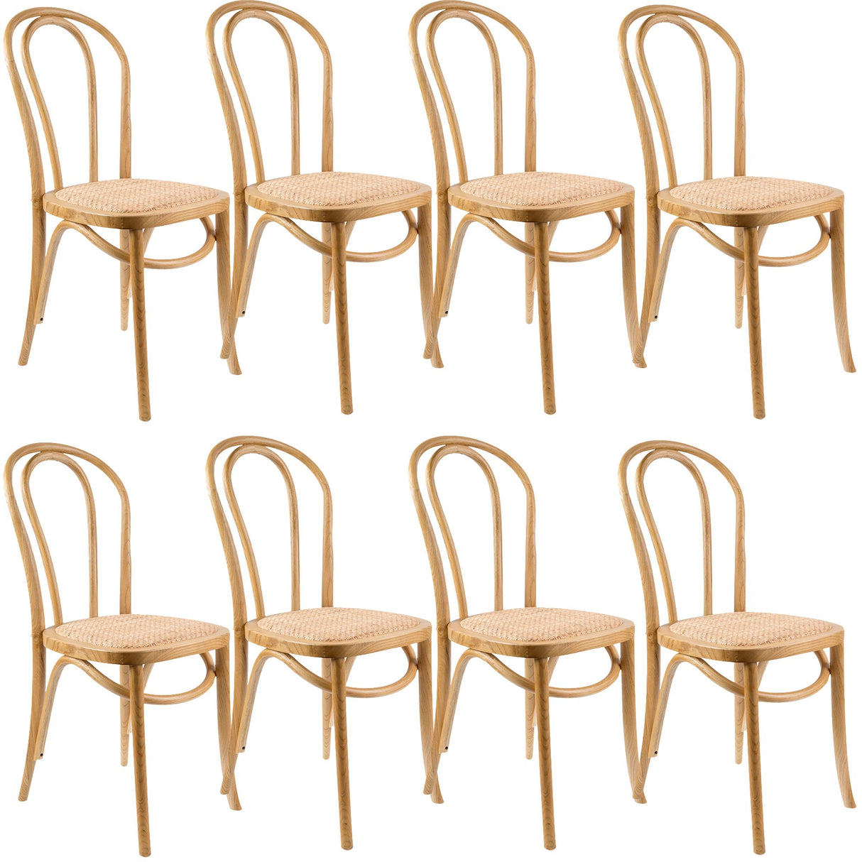 Azalea Arched Back Dining Chair Set of 8 Solid Elm Timber Wood Rattan Seat - Oak