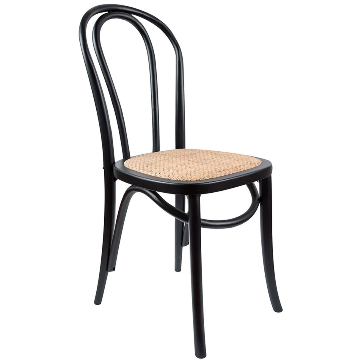 Azalea Arched Back Dining Chair 2 Set Solid Elm Timber Wood Rattan Seat - Black