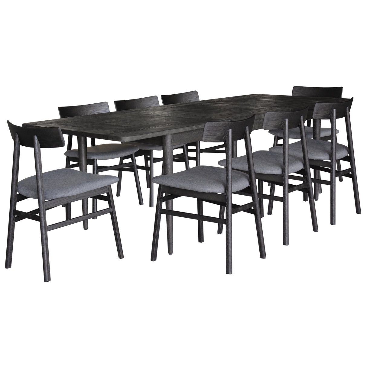 Claire 9pc Dining Set Table Extendable 170-230cm Oak Fabric Seat Chair - Black