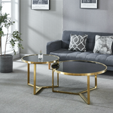 Interior Ave - Designer Giselle Black Glass & Brushed Gold Coffee Table Set