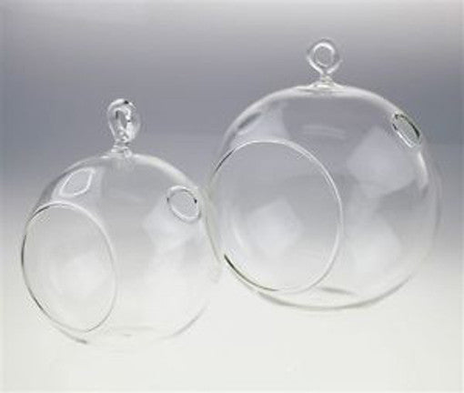 10 x Hanging Clear Glass Ball Tealight Candle Holder  - 8cm Diameter / High - Wedding Globe Decoration Terrarium Succulent Plant Mini Garden Holder Decor Craft Gift