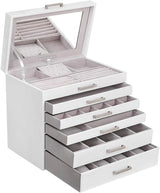 SONGMICS Jewellery White Box with 6 Layers and 5 Drawers