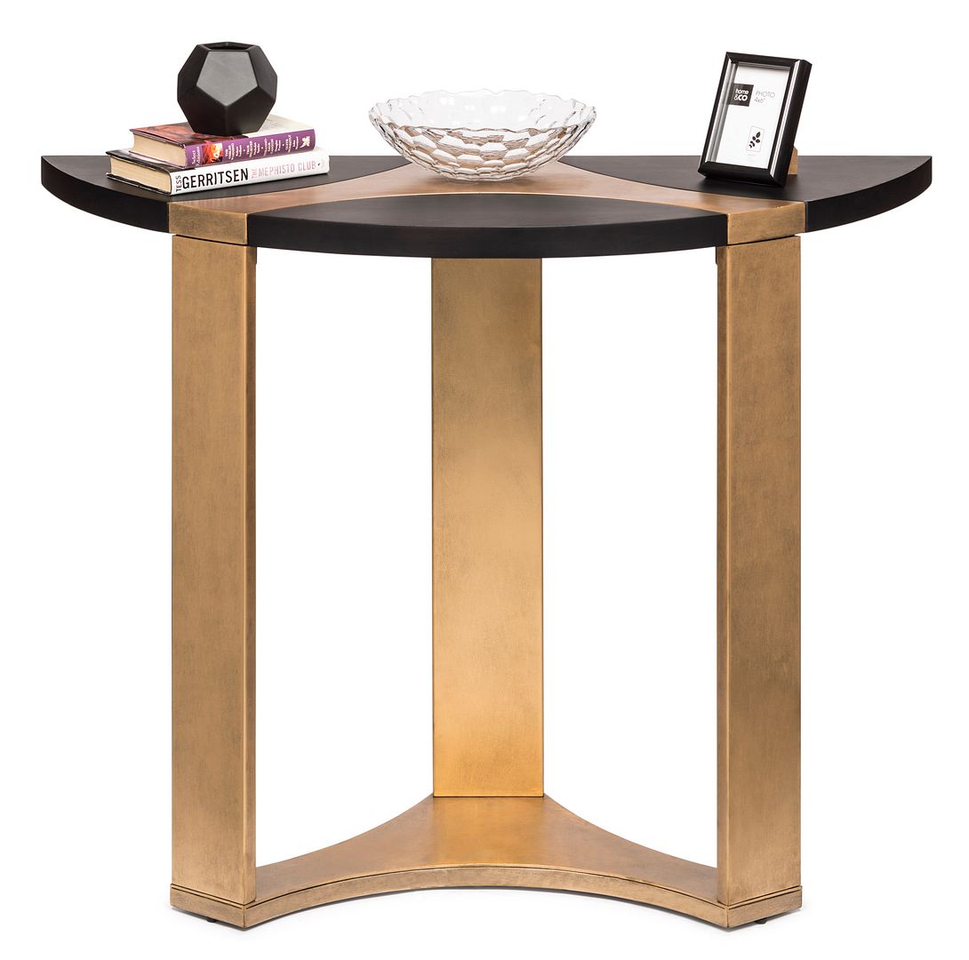 Contemporary Half Round Brass and Black Hallway Console Table