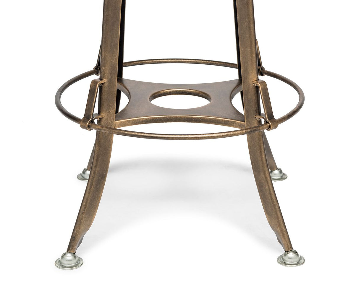 Industrial Wooden Height Adjustable Swivel Bar Stool Chair with Back - Dark French Brass