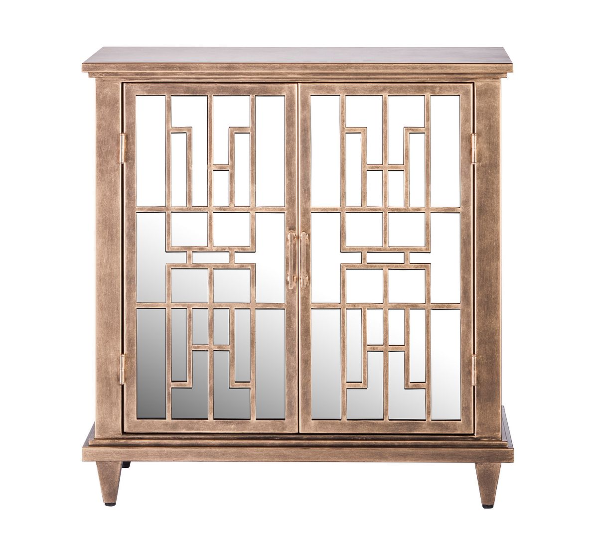 Ember Sideboard Buffet Cabinet Storage with Mirrored Glass Doors in French Brass Finish